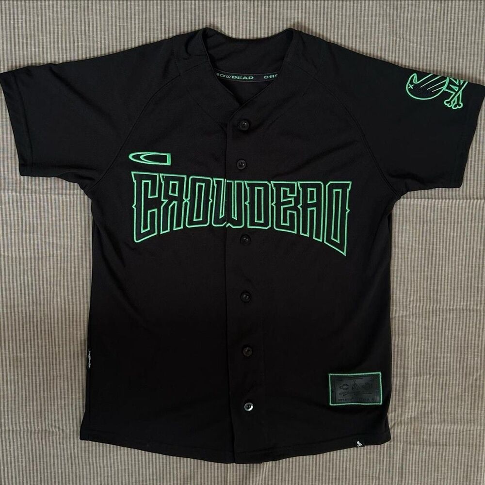 CROWDEAD Originals Baseball Jersey Black Green Embroidered Logo Streetwear Small